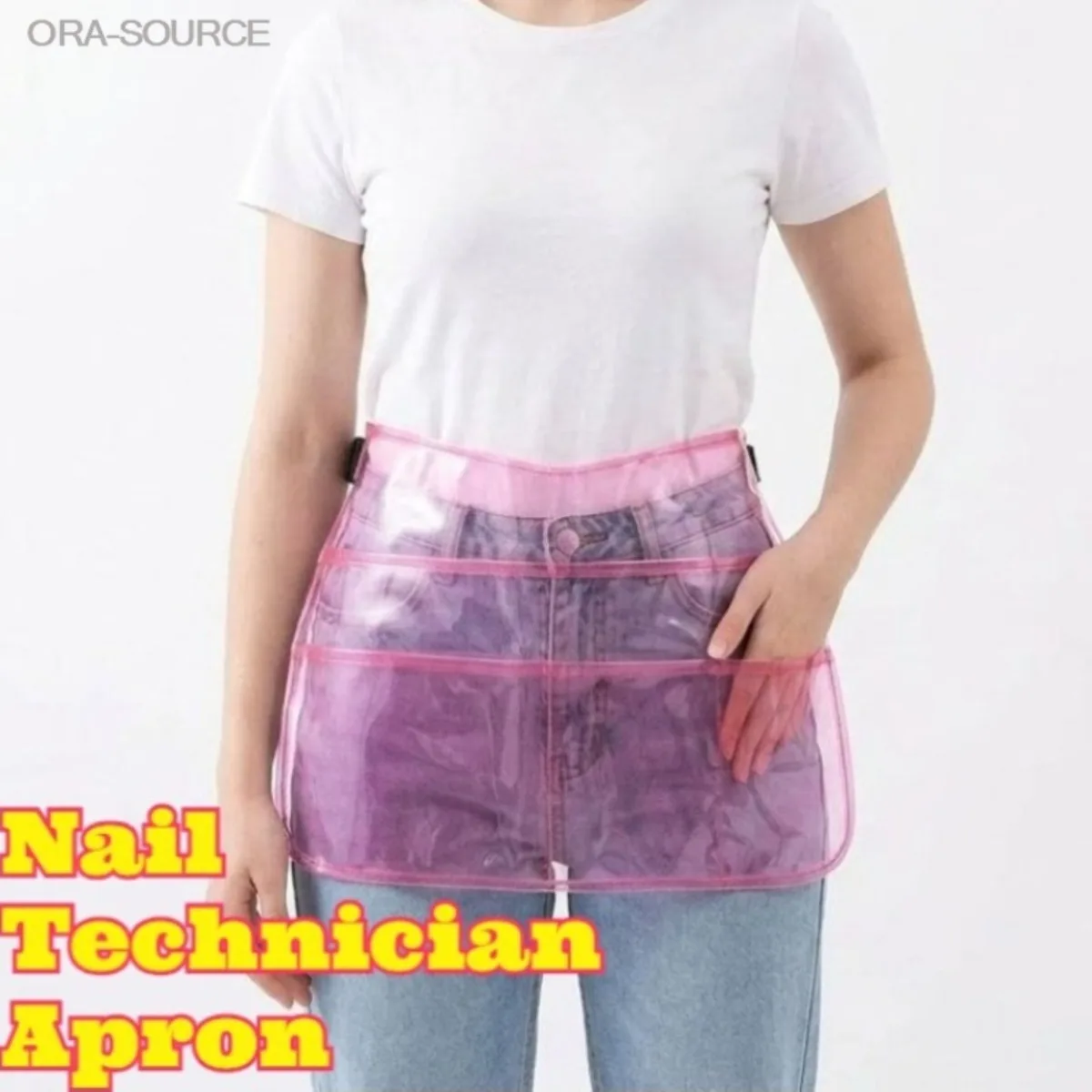 Transparent Multi-Pocket Adjustable Water-Resistant Nail Technician Tool Apron with Storage Organizer and Custom Waist Belt Work view 6