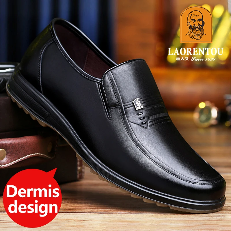 LAORENTOU sepatu kulit asli anti selip, sepatu kulit asli, sepatu tendon sapi nyaman, sol lembut, sepatu kulit kasual anti selip, ukuran 37-47, sepatu ayah, 21067n
