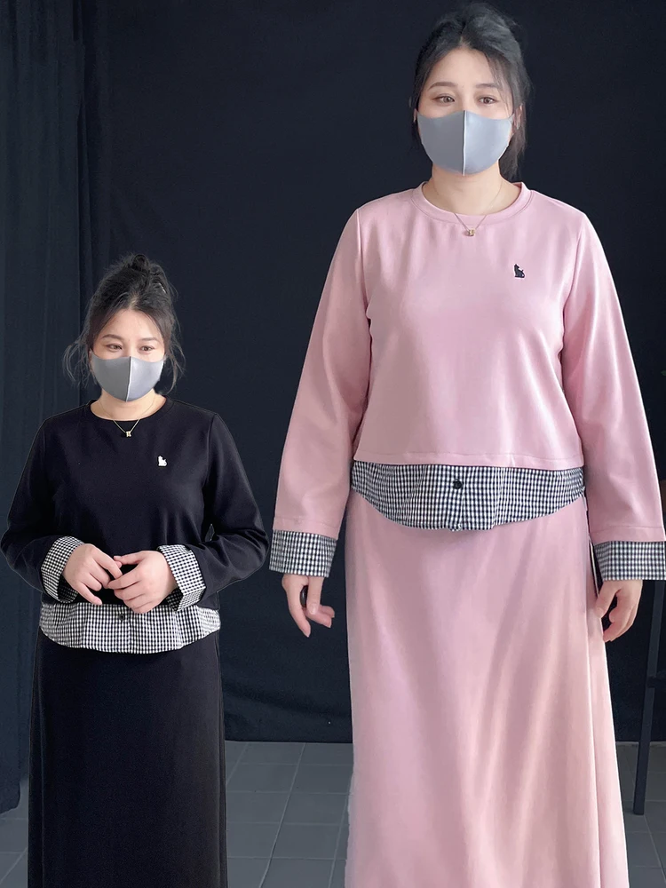 

Комплект больших размеров для осени: свободный, комфортный, стройнящий свитшот и длинная юбка А-силуэта. Повседневный, но элегантный образ для женщин.