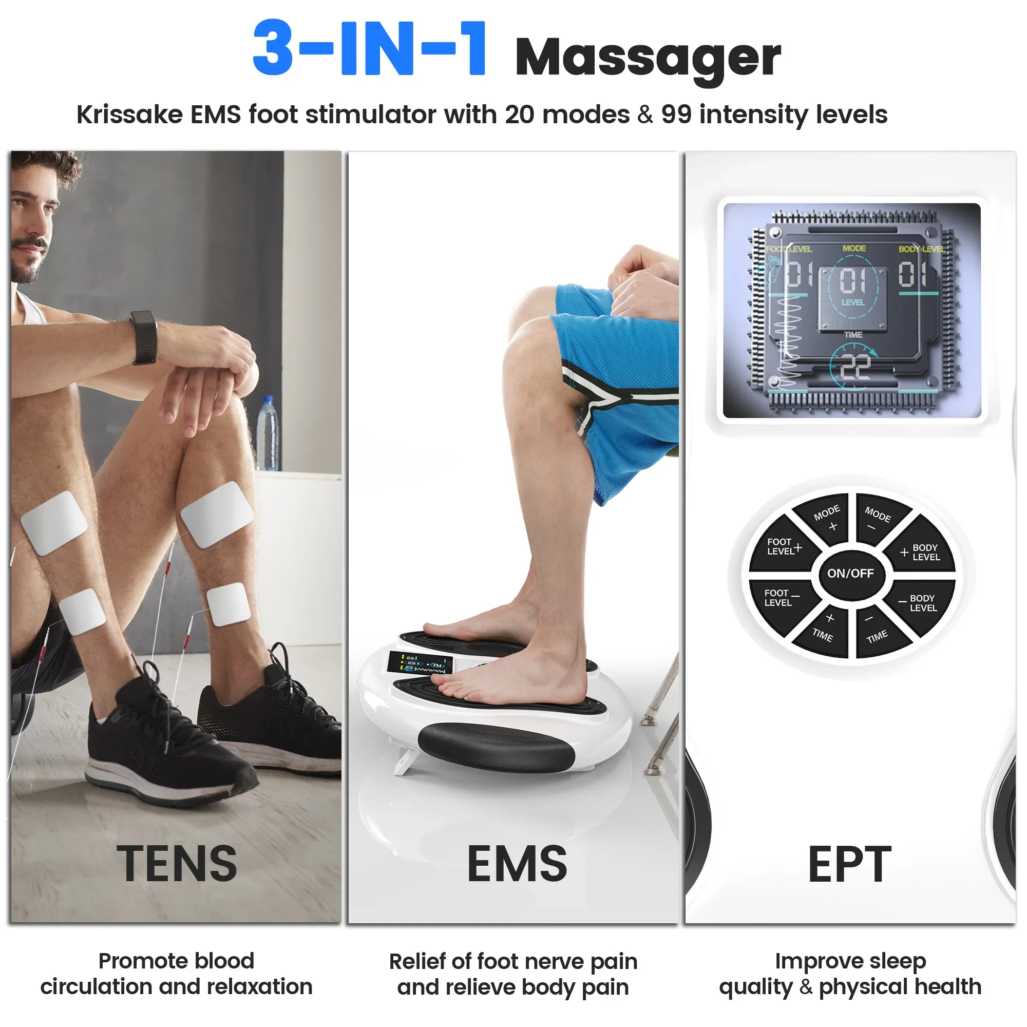 Neuropathy TENS & Foot Circulation Stimulator Foot Massager With Remote Control 99 Intensities Effective Foot Pain Relief