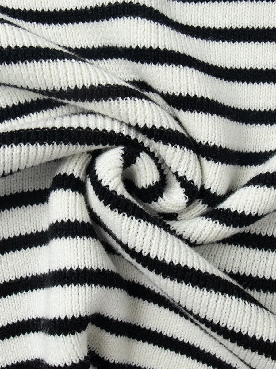 Wolfeel 2025 Autumn Winter New Women's Striped Polo Collar Sweater Long Sleeve Loose Knit Pullover Fashion Jumpers