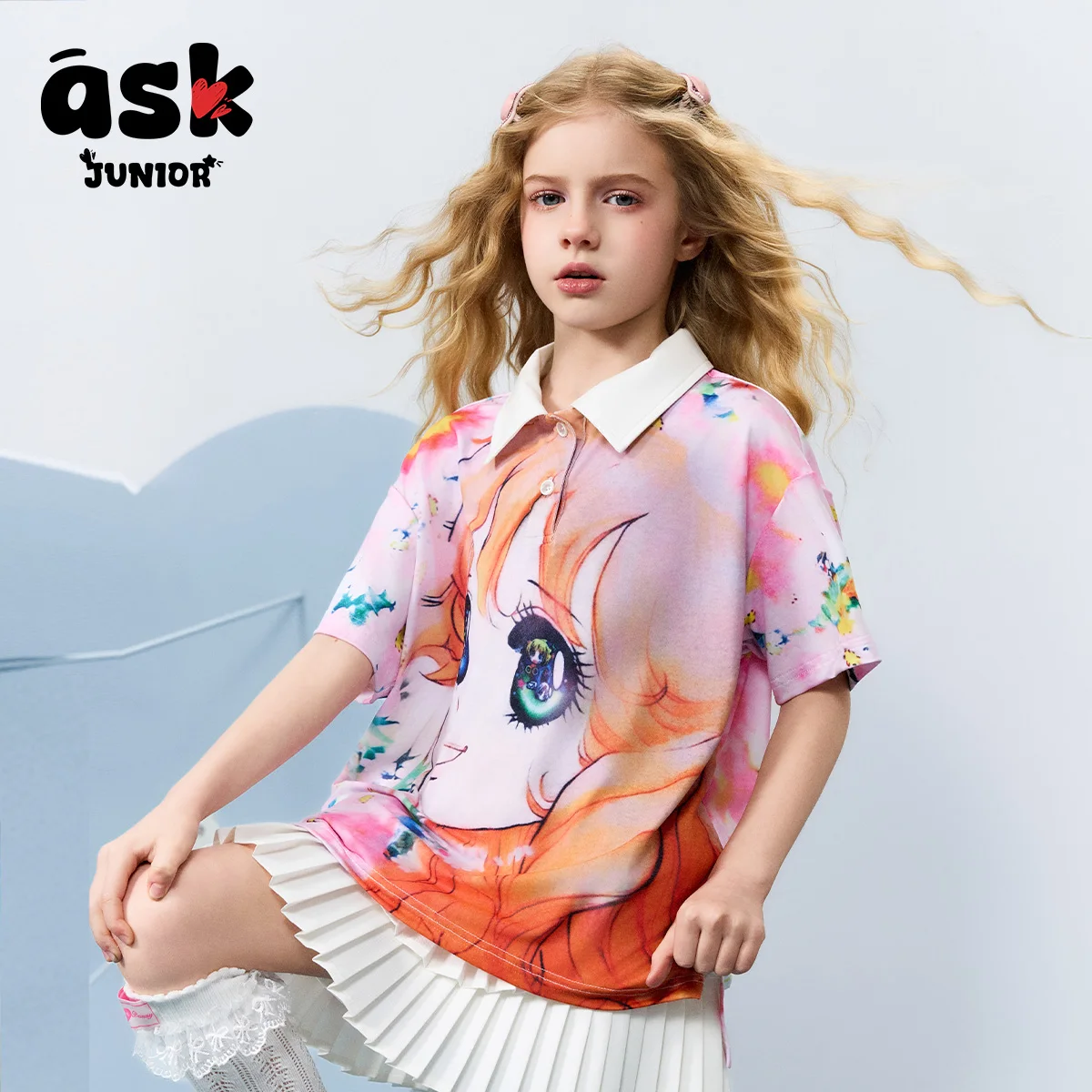 قميص بولو صيفي بأكمام قصيرة للفتيات بألوان متباينة ونمط البنات مطبوع بأكمام قصيرة #1