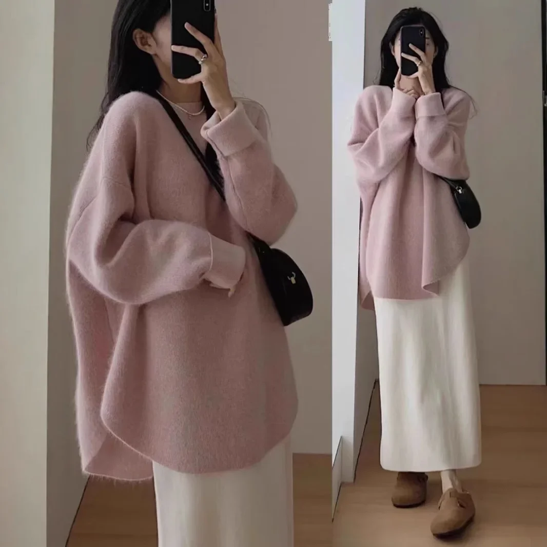 الأبيض محبوك فضفاضة طويلة الأكمام المرأة قاعدة قميص سترة الخريف الشتاء عالية الإحساس مباراة الداخلية كسول نمط ألياف البوليستر