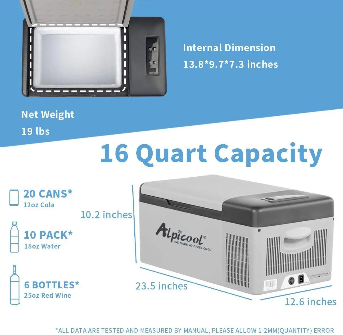 C15 휴대용 자동차 냉장고, 고속 냉각, 12 V 자동차 냉장고, 4 ℉ ~ 68 ℉, 12 V DC, 12 V, 24V, 신제품