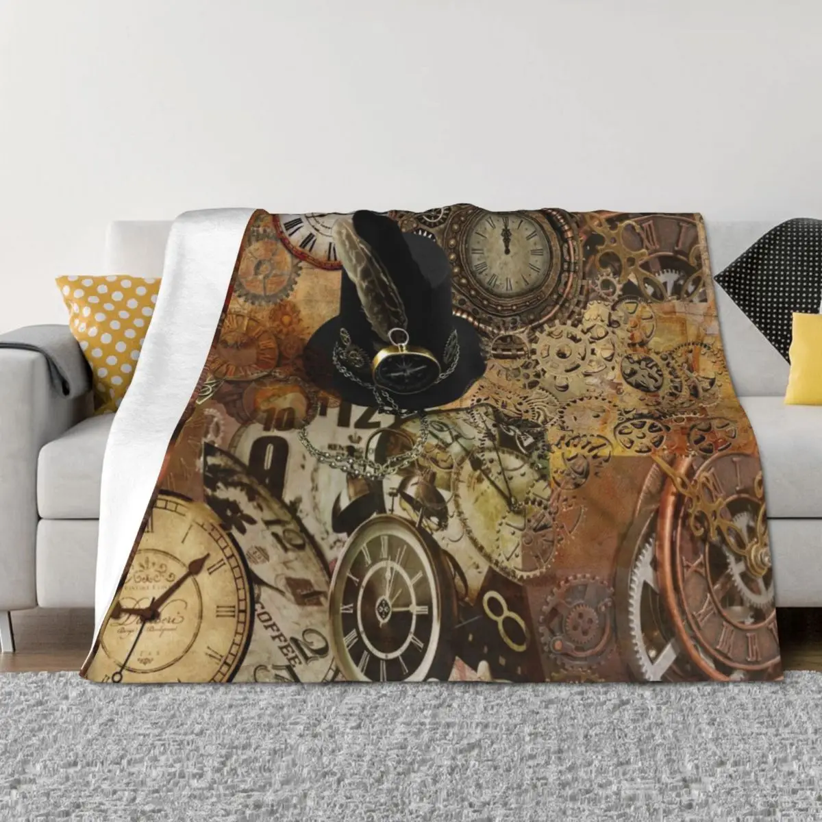 

Time and Motion Steampunk Digital Collage Throw Blanket Sofa Throw Decorative Sofa Flannels Quilt Blankets