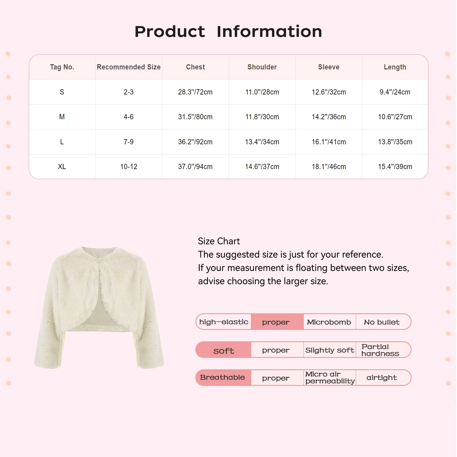 Kids Girls Faux Fur Bolero Shrug Crop Outerwear Coat Solid Color Long Sleeve Open Front Jacket Overcoat Winter Spring Top 2Y-12Y
