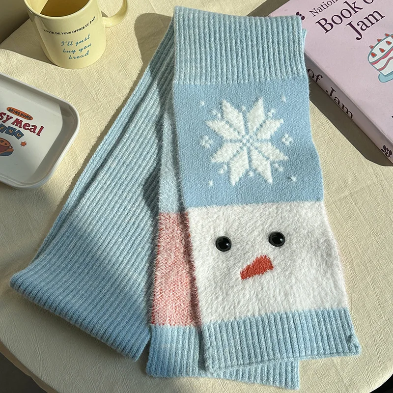 لطيف الحلو السماء الزرقاء سنو رجل وشاح متماسكة للجنسين شتاء سعيد دافئ تقليد المنك الصوف منديل بنين بنات هدية