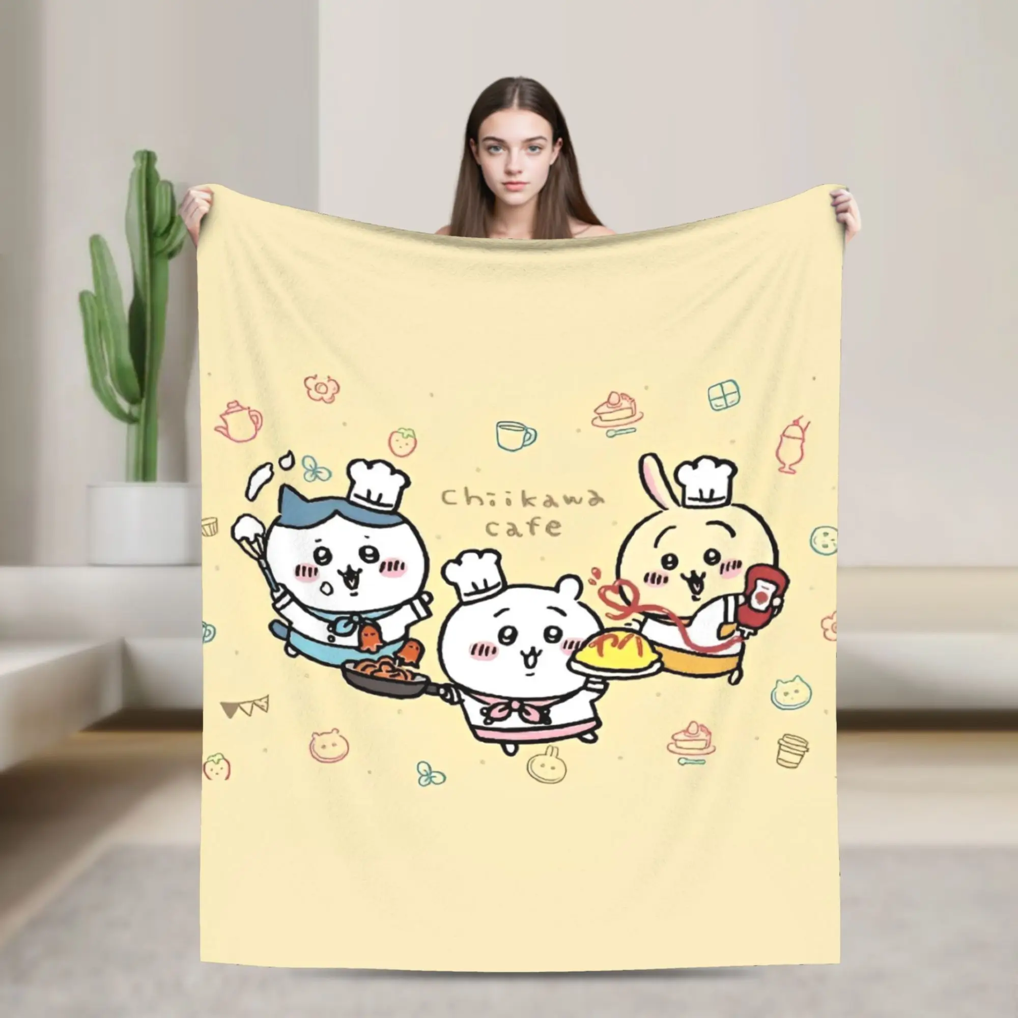 Chiikawas Cooking Blanket Flannel Decoration  Breathable Lightweight Thin Throw Blankets for Sofa Couch Bedspread