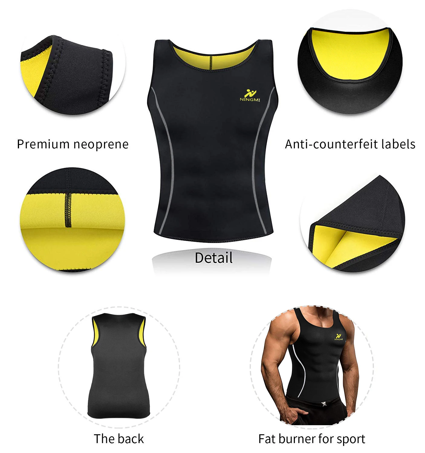 SEXYWG sauna vest for men weight loss top hot sweat sportwear fat burning slimming body shaper