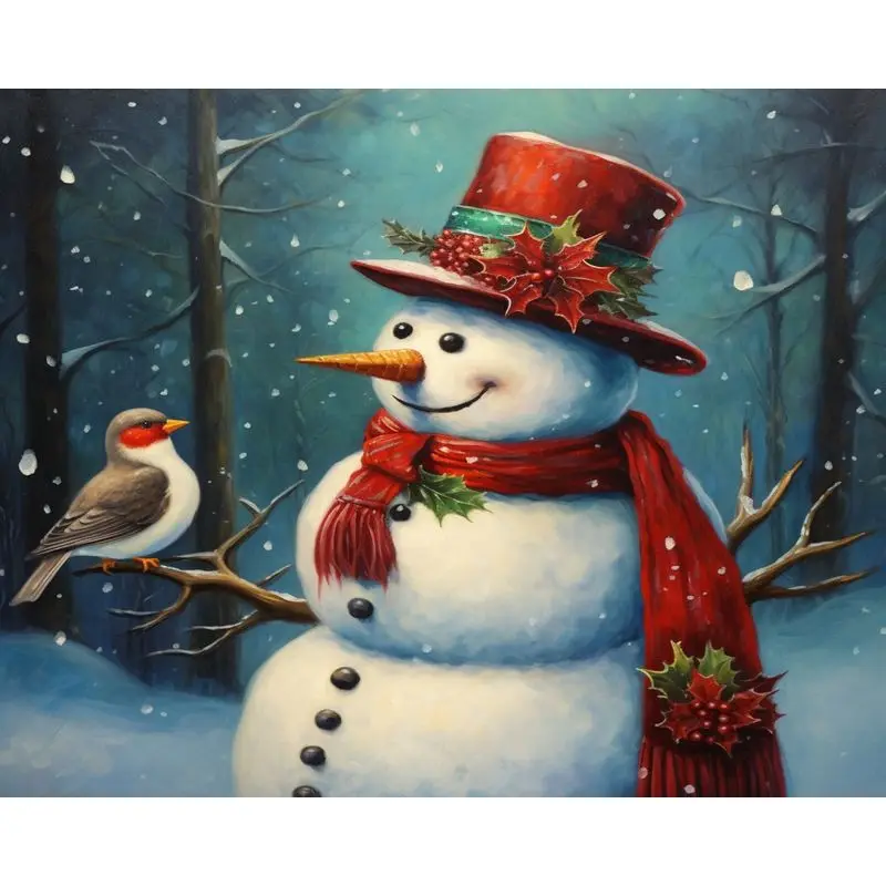 

CHENISTORY 5D Diamond Painting Snow Man Diamond Mosaic Cross Stitch Embroidery Winter Picture Of Rhinestones Home Decor