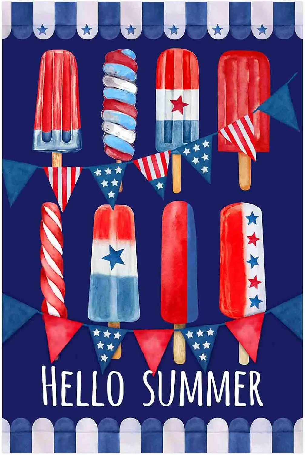 Morigins Hello Summer Popsicles and Ice Cream Patriotic Outdoor Garden Flag 12.5x18 inch