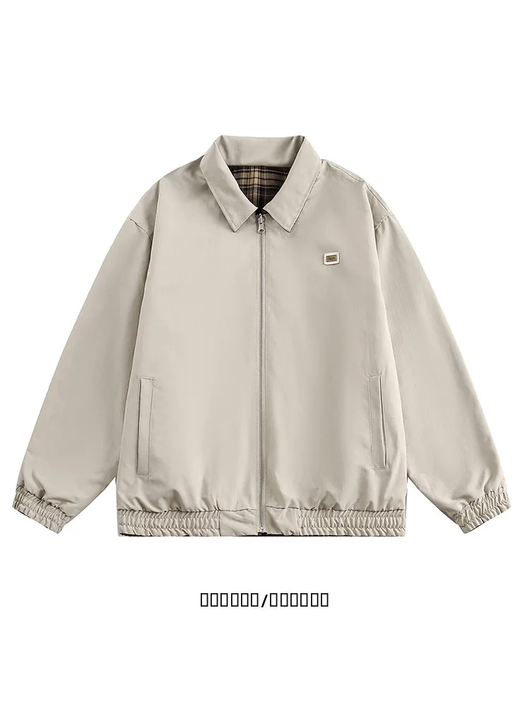 

Двусторонняя мужская куртка в американском ретро-стиле: стильная, свободная, универсальная верхняя одежда с длинными рукавами и отложным воротником, молодежный тренд