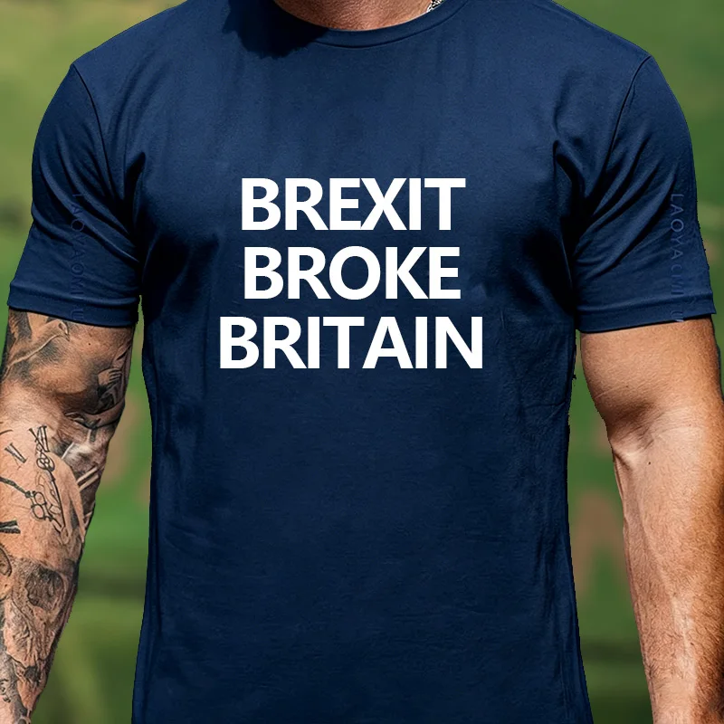 BREXIT BROKE BRITAIN Unisex Short Sleeve UK Viral Meme Graphic T Shirt Uk Rural Aerial Photo Viral Meme Souvenir Apparel