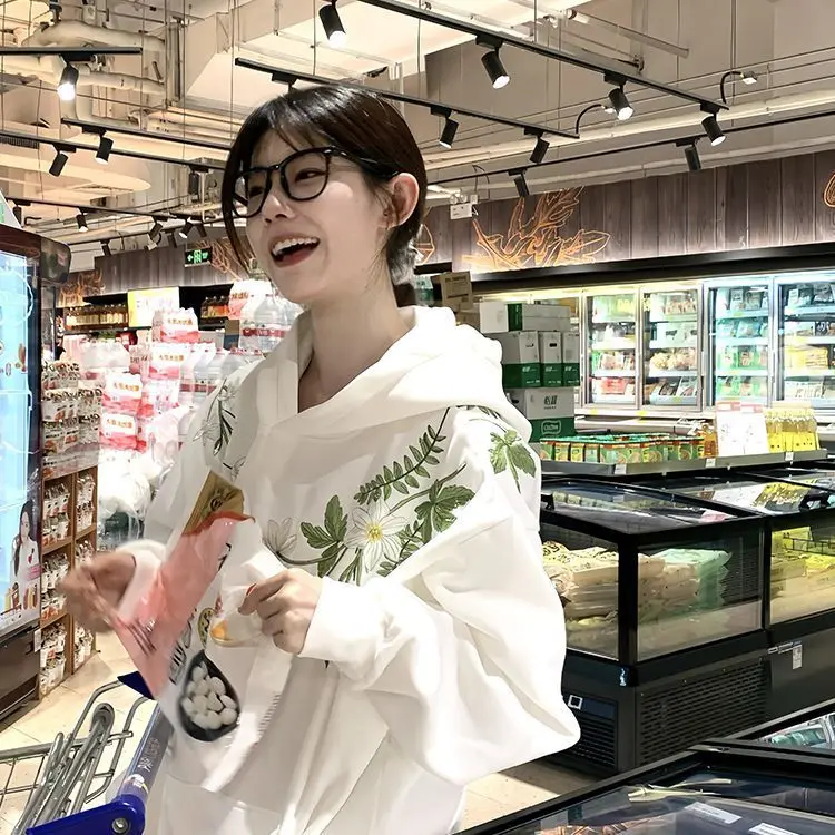 

Hooded Graphic Hoodies Womens Clothing Cute Crewneck Graphical Kawaii Layer Korean All-Match Japanese Retro Easiest Match Velvet