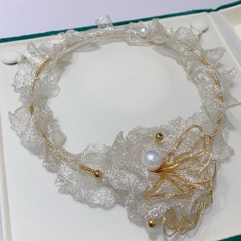 

SGARIT Изящные ювелирные изделия, итальянское мастерство, кружевное колье из 14-каратного золота с натуральным пресноводным жемчугом, черно-белое ожерелье