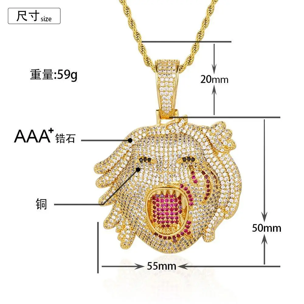 Hip Hop Claw Setting AAA+ CZ Stone Bling Iced Out Roaring Wolf Animal Pendants Necklaces for Men Rapper Jewelry Drop Shipping