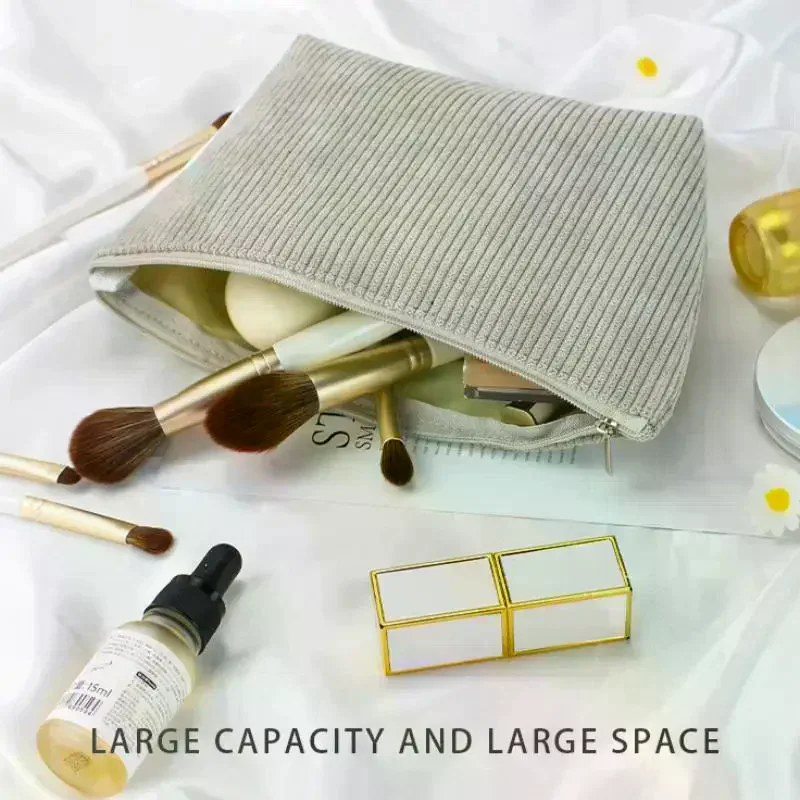 All-in-One Corduroy Travel Toiletry Bag with Cosmetic and Sanitary Pad Pouches