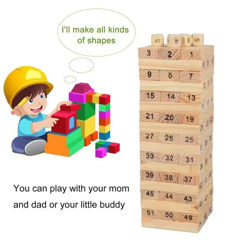 54ชิ้น/เซ็ตไม้ Tower บล็อกตัวต่อของเล่น Rainbow Domino Stacker บอร์ดเกมพับสูง Montessori ของเล่นเพื่อการศึกษาเด็ก