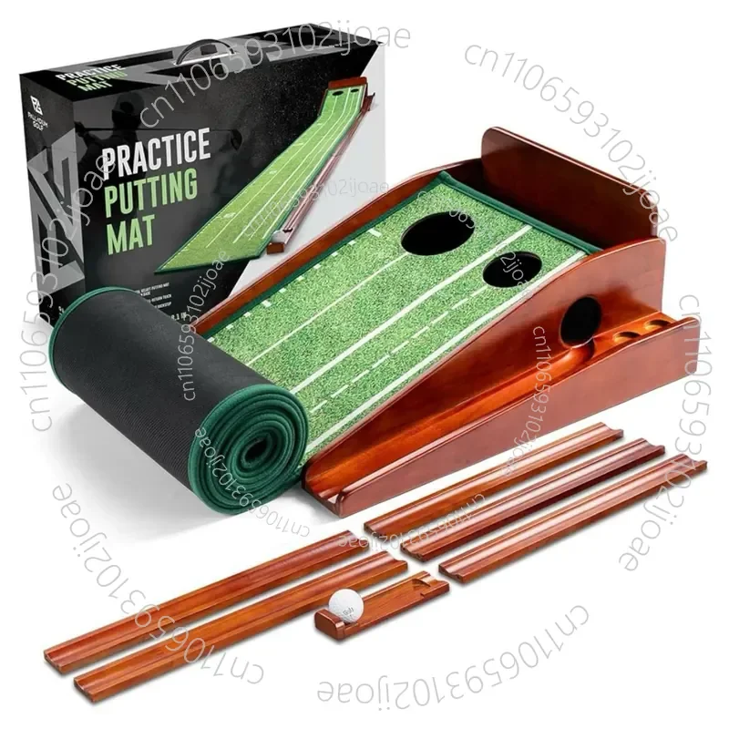 Golf Putter Trainer Track Indoor Trainer Solid Wood Green Pad Indoor Putter Trainer