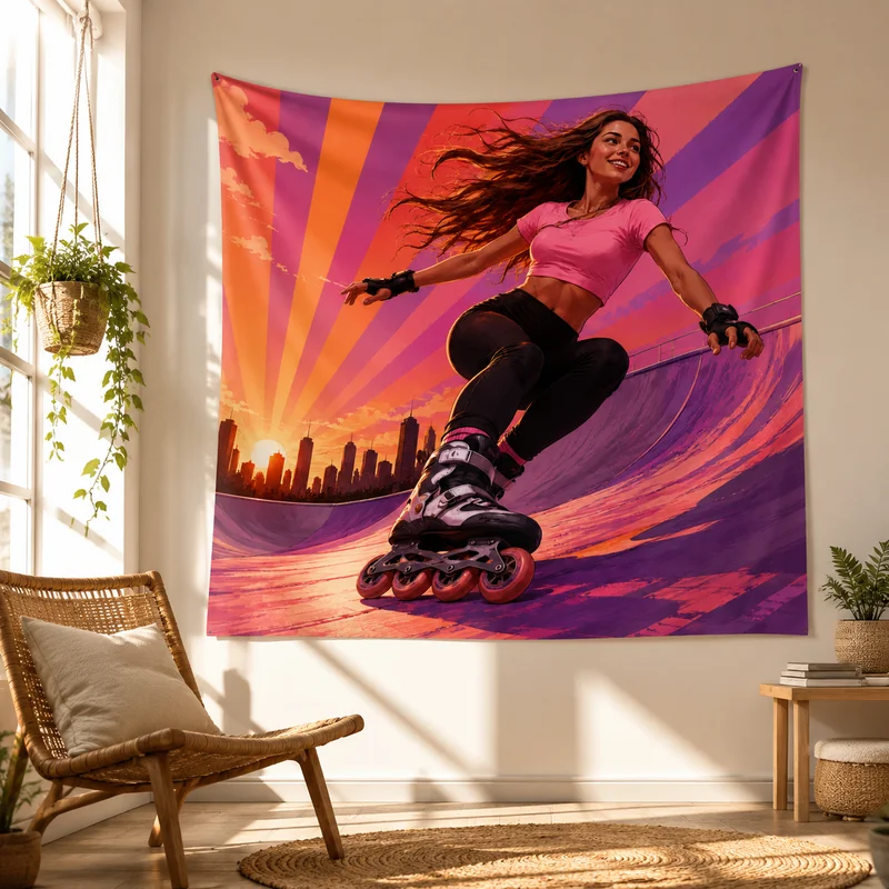 VIKAMA Hip-Hop Style Street Skateboard Tapestry, Ink-Splatter Wall Hanging, Double Skateboard Stunt Youth Print Tapestry