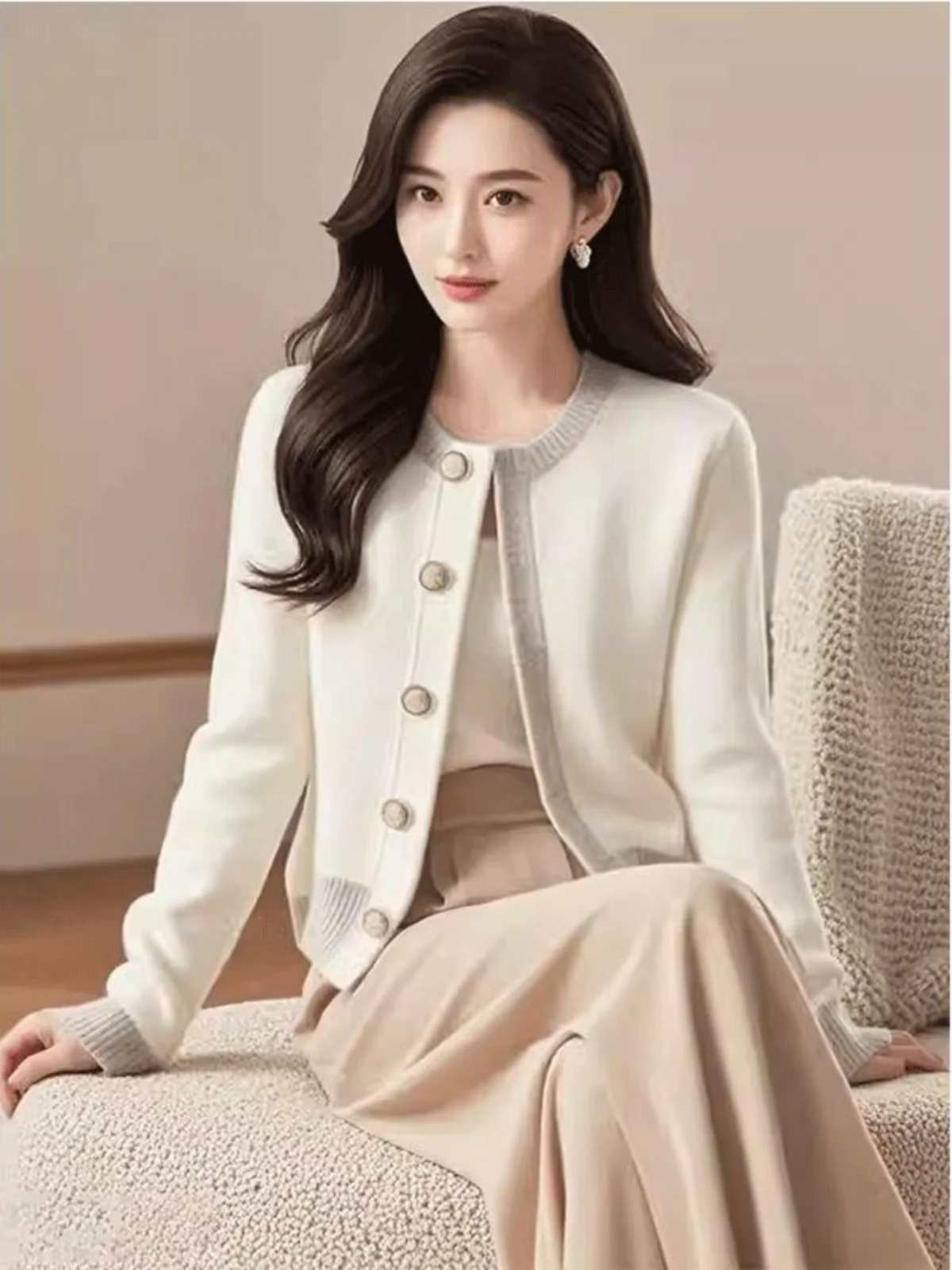Soft Knitted Color Block Sweater Coat Women's Autumn Winter New Style Korean Version Fashionable Youthful Open Cardigan Top