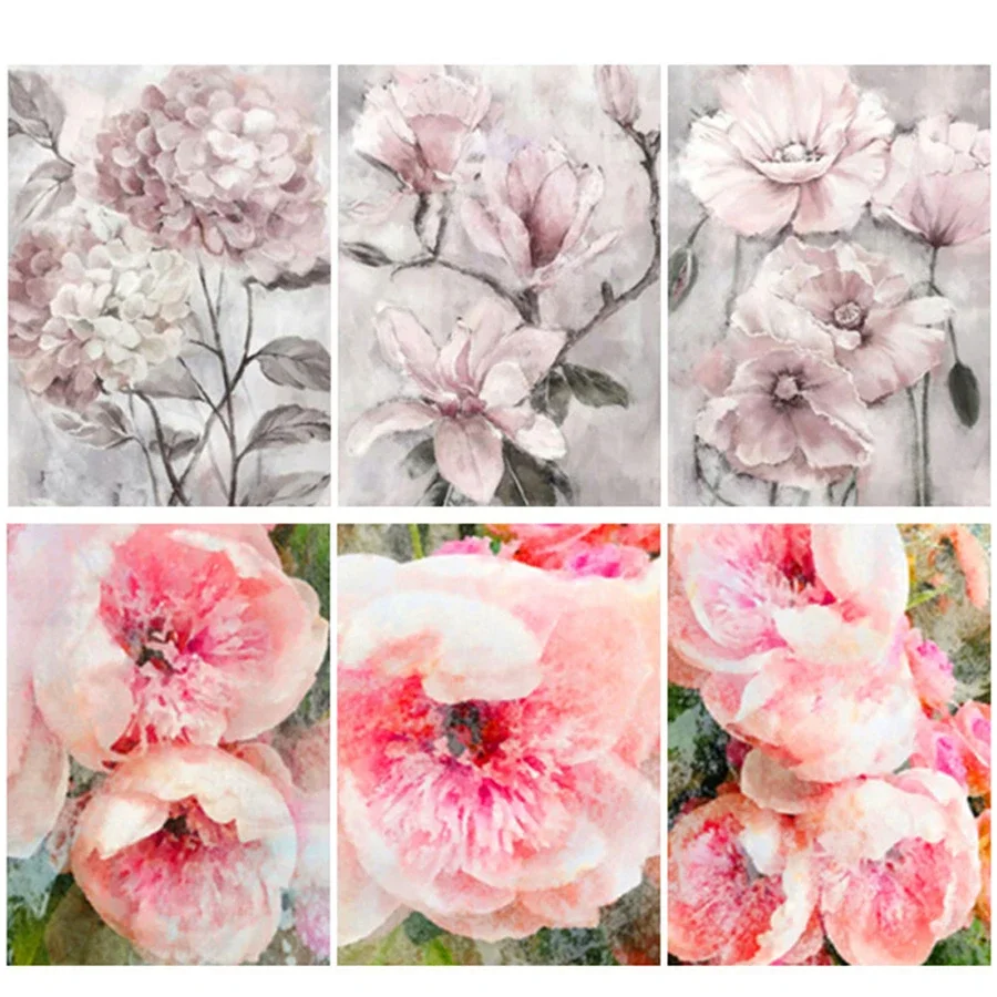 Fantasy Pink Flower DIY 5D Diamond Painting Embroidery Peony,Stitch Cross,3D,Diamond Mosaic,Triptych,Home Art Rhinestone