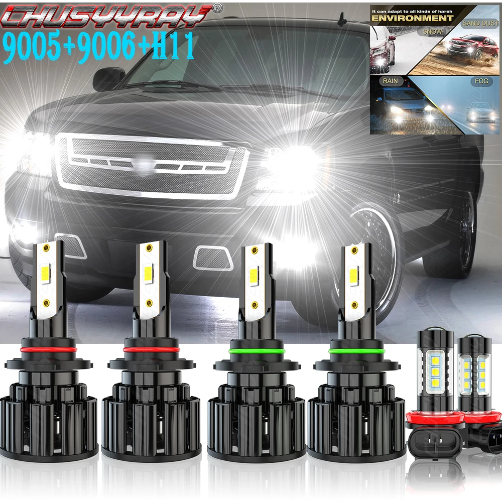 

CHUSYYRAY 6X 9005 9006 H11 Compatible For Chevy Tahoe 1999-2006 LED Headlight High Low Fog Light Bulbs Car accsesories luzes