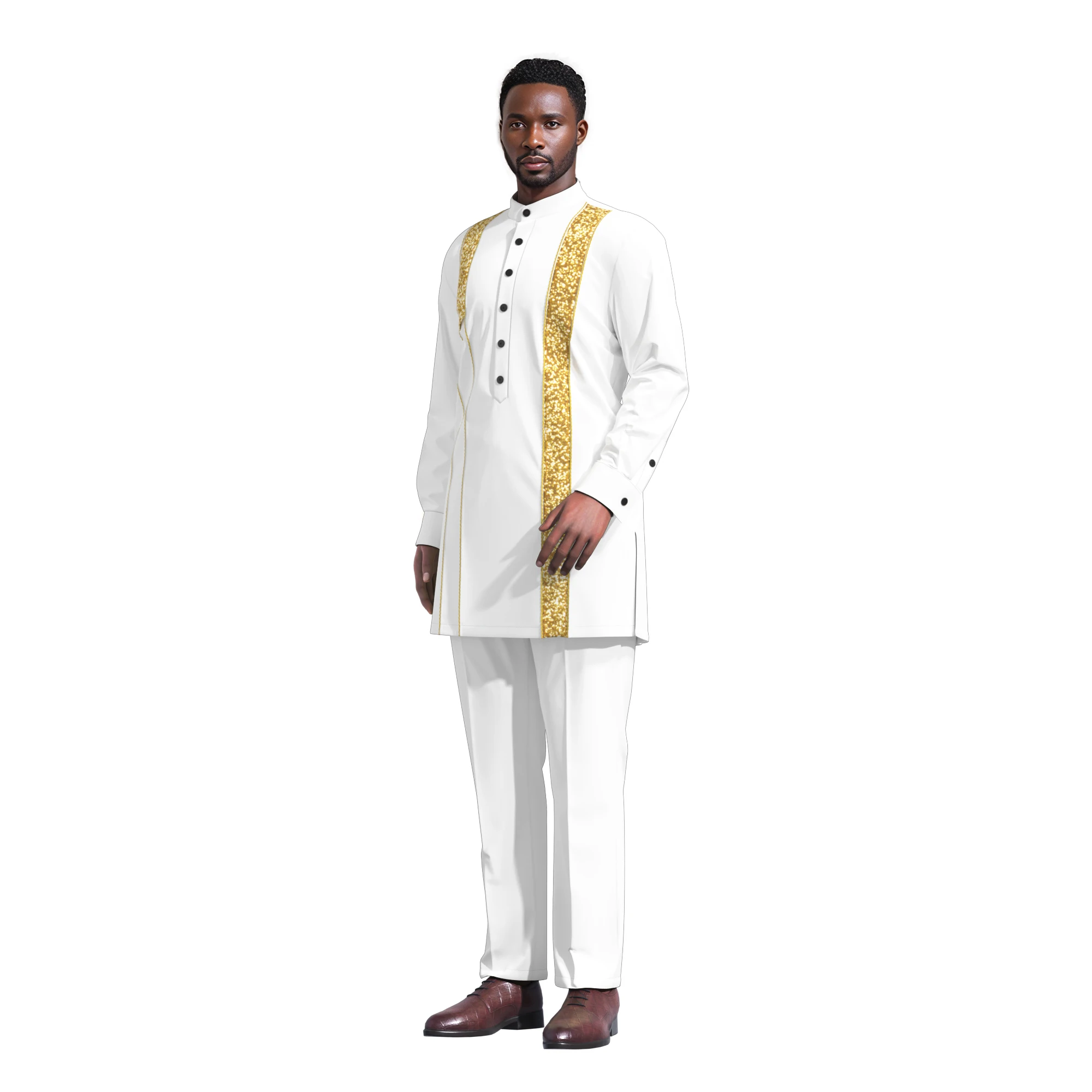 

African Men 2 Pieces Pants Sets Long Topsleeve Shirts and Trousers Suit Sets African Party Wedding Clothing for Men Wyn2335