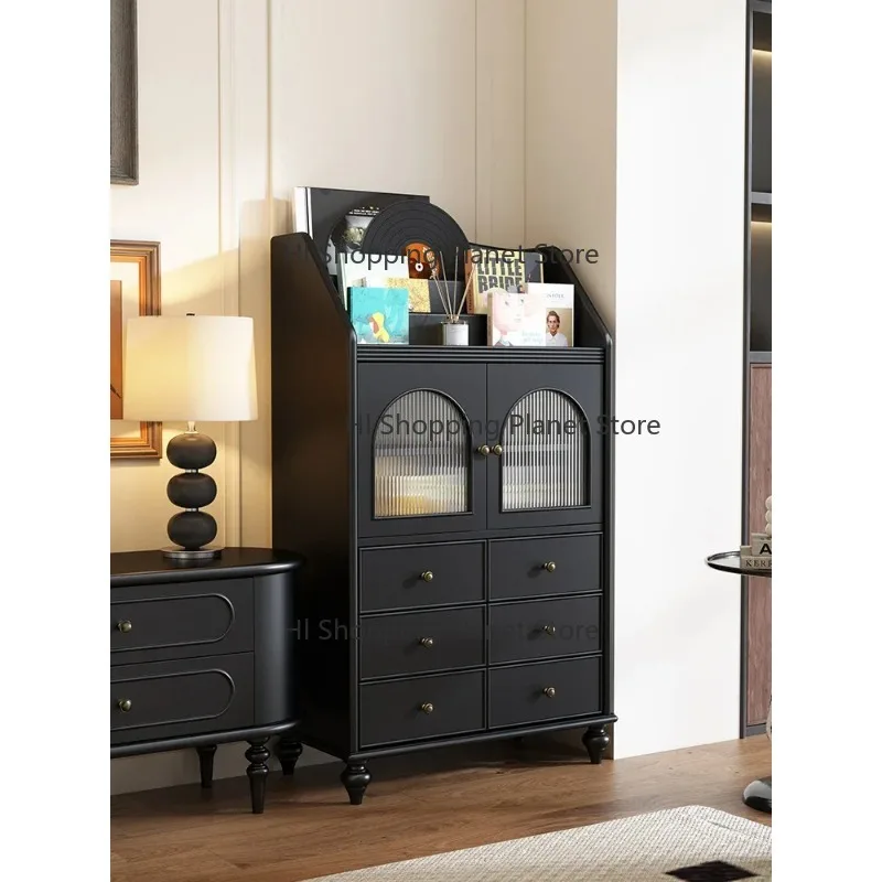 

French small apartment dec-orative side cabinet black locker