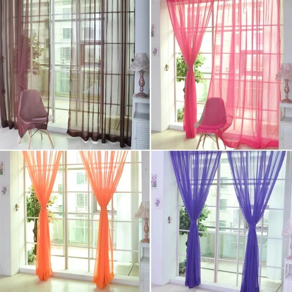 Fashion Colorful Sheer Tulle Curtains Polyester Solid Color Rod Pocket Curtain 1x2M Window Panel Kid Room Classroom
