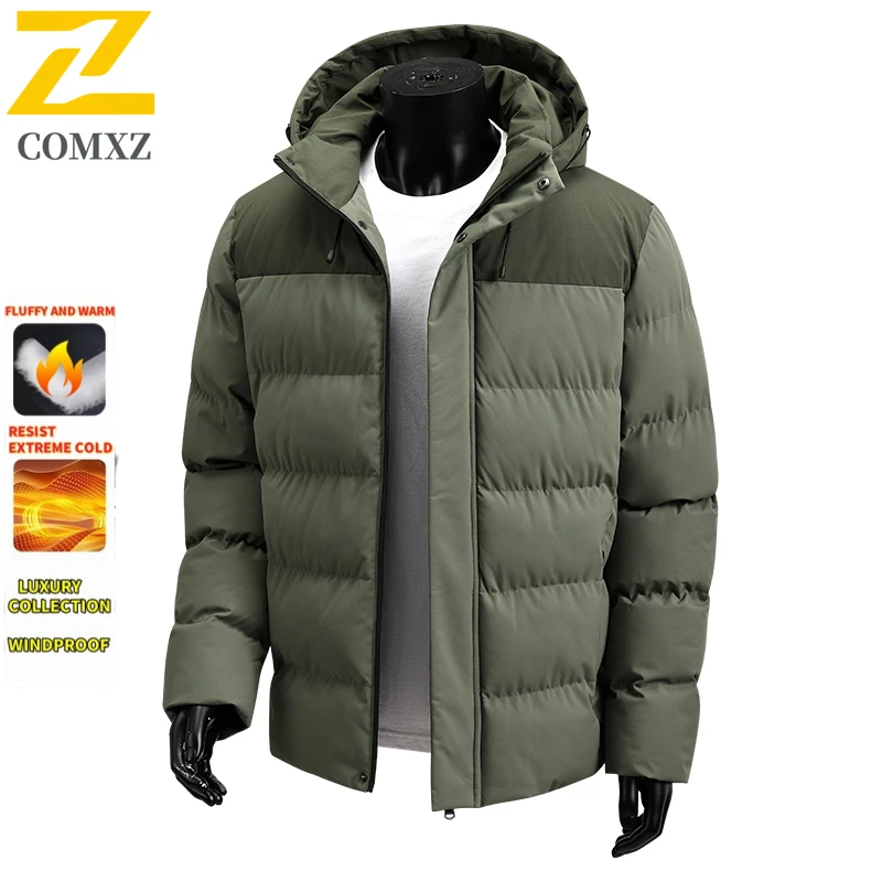 

2025 High Quality Winter Jacket Men's Trendy Splicing Thick Warm Padding Coat Casual Men Down Jackets Outdoor Daily Hooded Parka