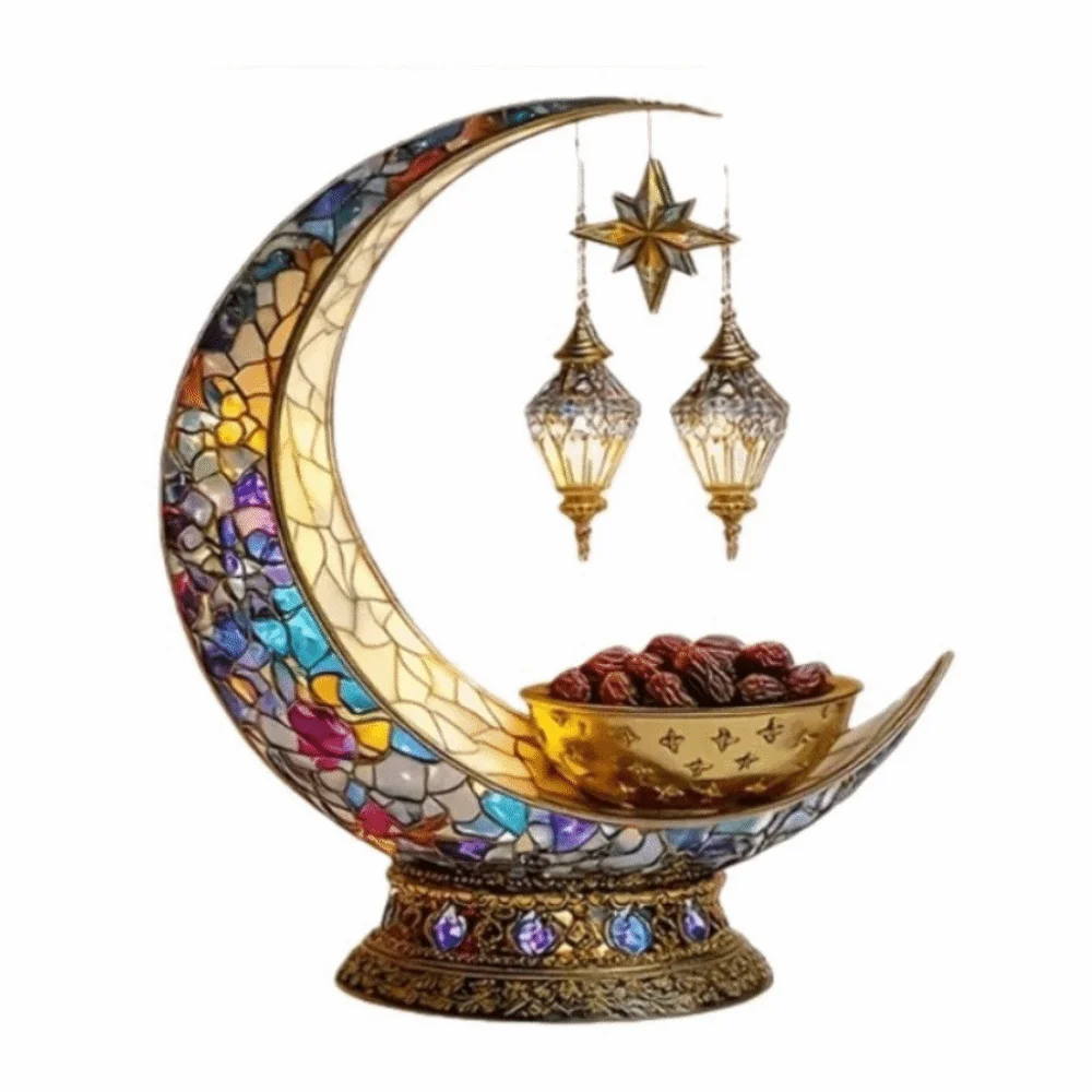 

2D Design Islamic Desktop Ornament Flat Acrylic Elegant Crescent Crescent Moon Lantern Beautiful Ornament Standing Tabletop