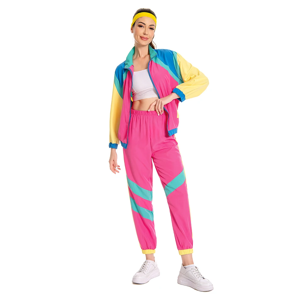 Retro Disco 80s 90s Sportswear Costumes Halloween Women Fashion Hippie Costume Party Adult Dress Up Hip Hop Jacket Coat Pants - Image 6