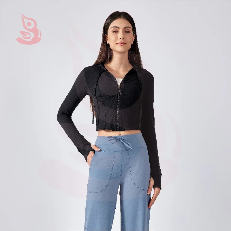 Abbigliamento per sport all'aria aperta e fitness Giacca da yoga slim fit stile corto da donna Giacca con coulisse con cappuccio Top caldo invernale