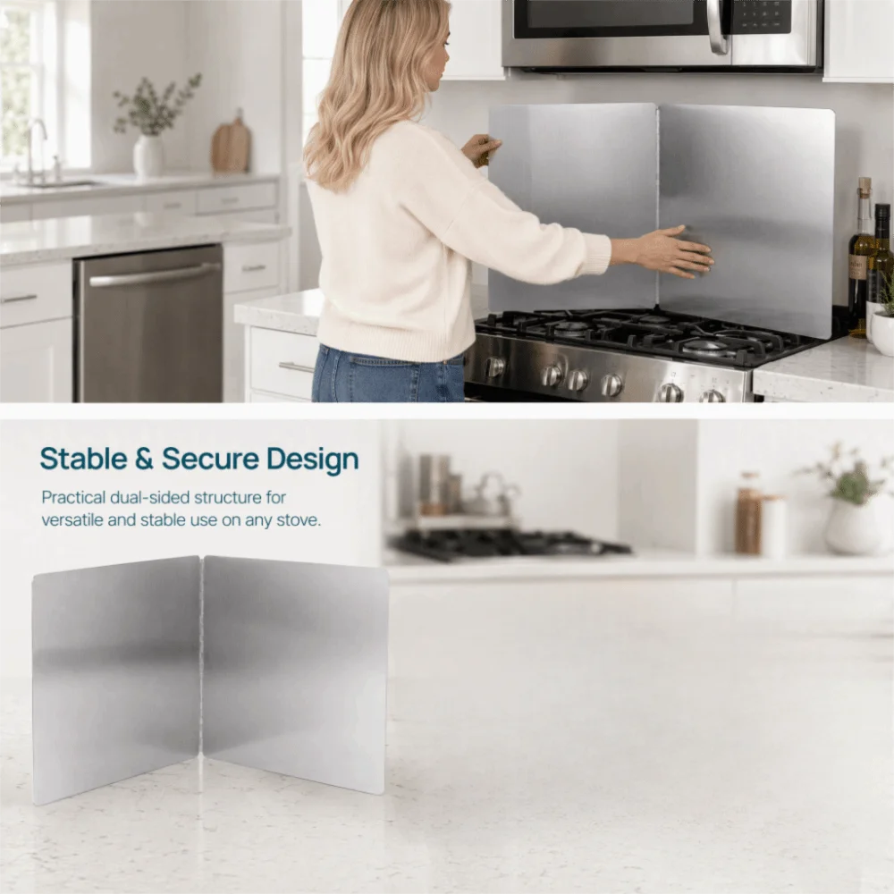 Stainless Steel Stove Splatter Guard Foldable Heat Resistant Kitchen Splatter Shield 2 Sided Design Oil Proof Oil Splash Guard