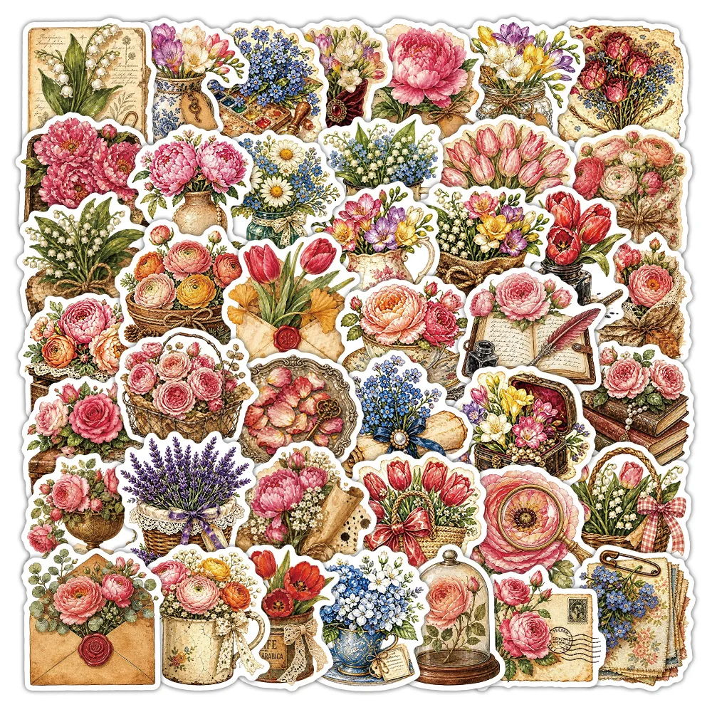 50Pcs Vintage Floral Stickers - Dried Flower Bulk review and price