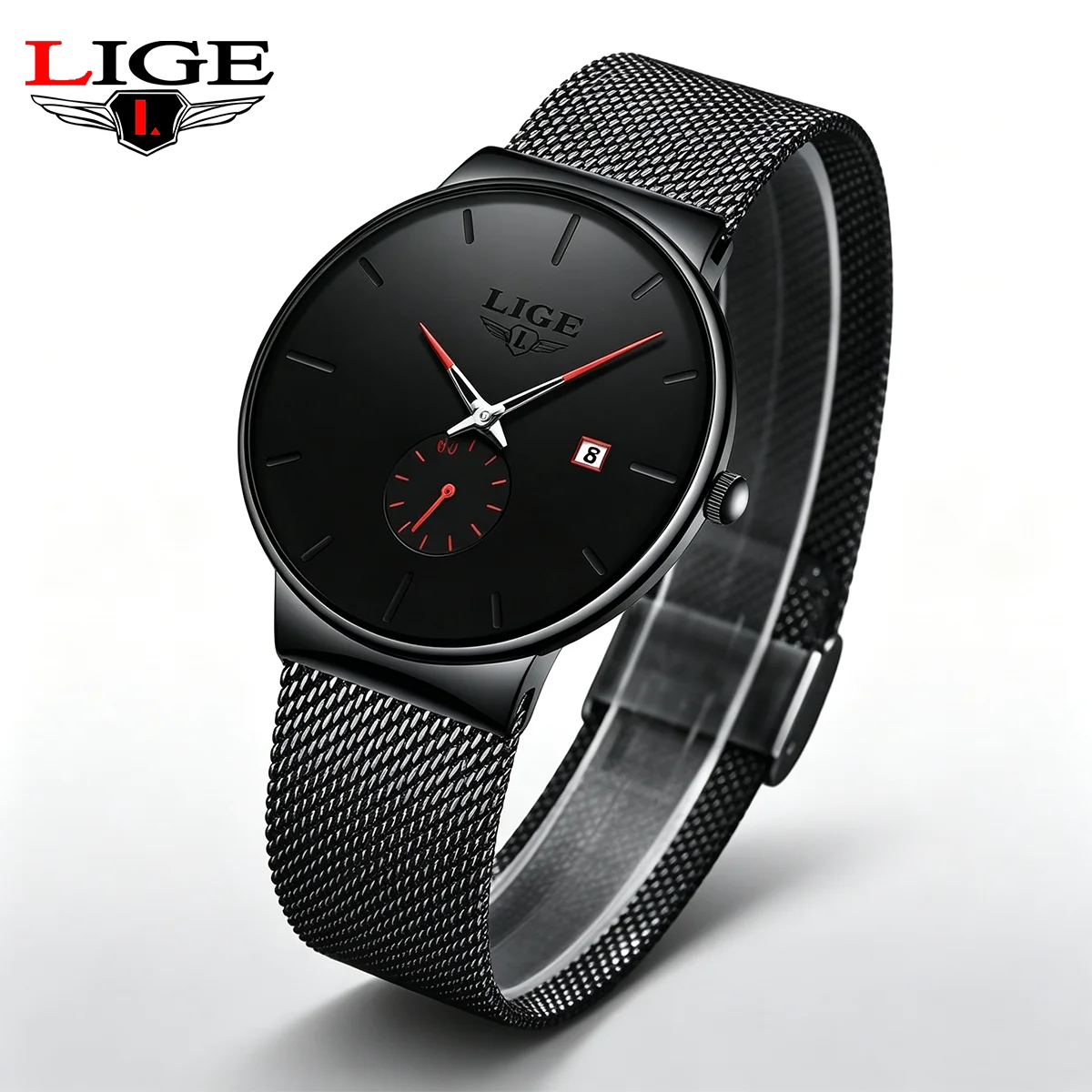 LIGE 2026 Top Brand Luxury Mens Watches Fashion Quartz Watch Men Casual Slim Mesh Steel Waterproof Sport Watch Christmas Gifts