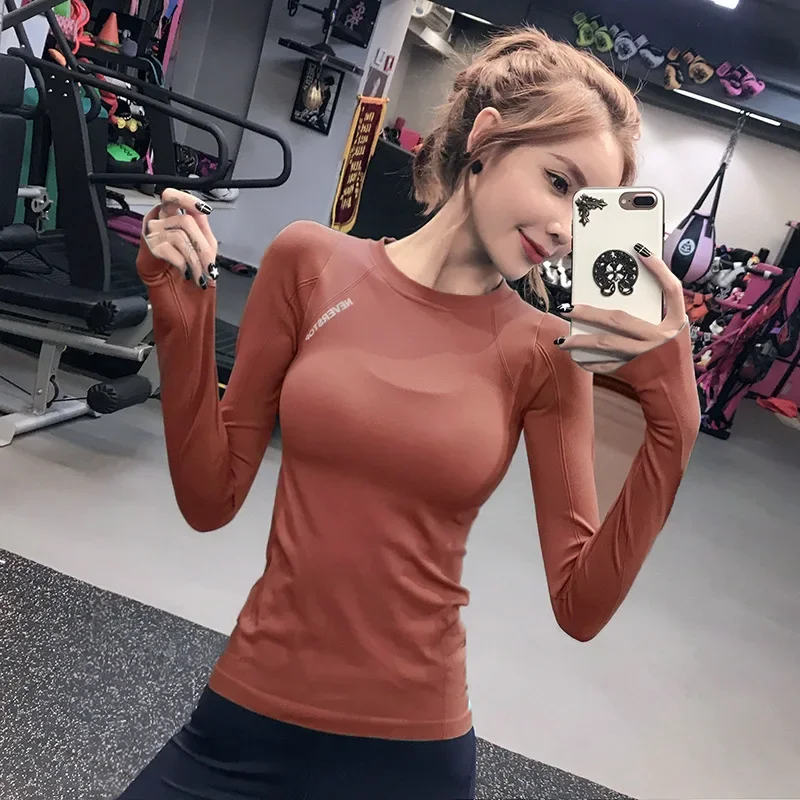 Women Yoga Shirts Top Seamless Long Sleeve Shirt Stretchy Workout Tops Sports Wear Autumn Breathable Running Quick Dry T-shirt