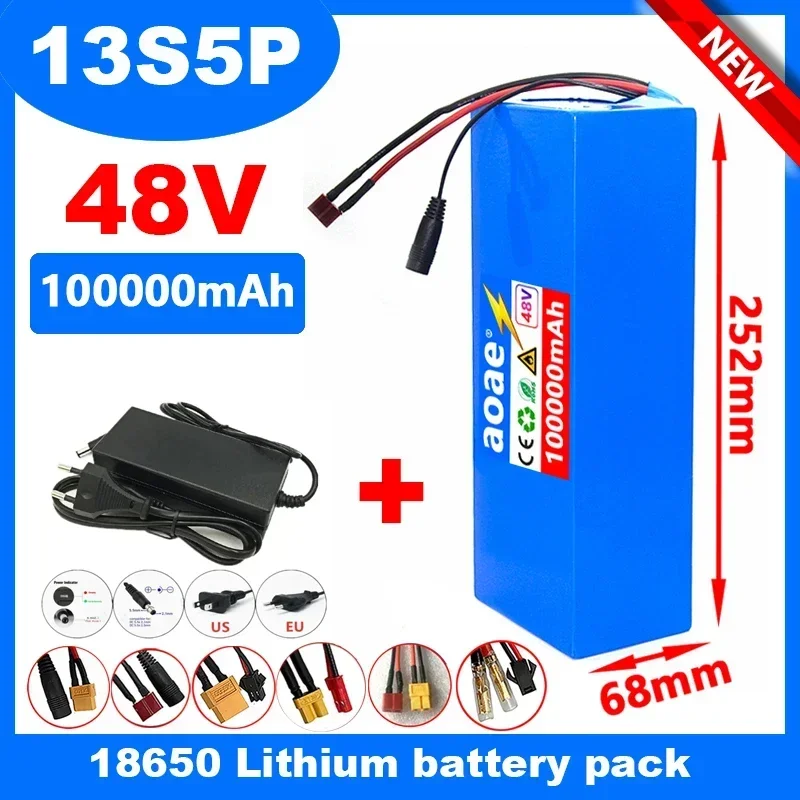 48V High Power 100000mAh Electric Bike 18650 Lithium Battery 13S5P 1000W Scooter Battery Pack 48V Electric Bike Battery +Charger