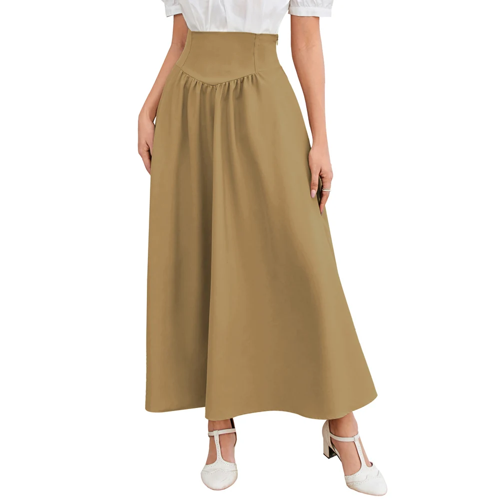 SD Women Renaissance Maxi Skirt Elastic High Waist Swing Skirt With Pockets