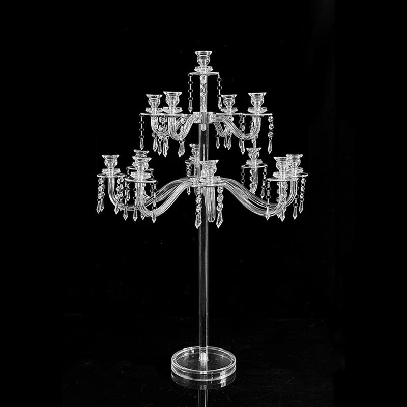 13 Arms Clear Candle Holders Acrylic Candlesticks Wedding Table Centerpiece Candelabra Pillar Stand Road Lead Party Decor