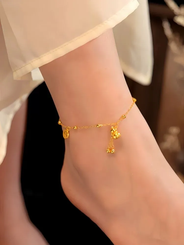 18k-gold-bell-gourd-shape-women's-ankle-bracelet-luxury-sensation-wealth-attracting-lucky-charm-fashionable-jewelry-accessory