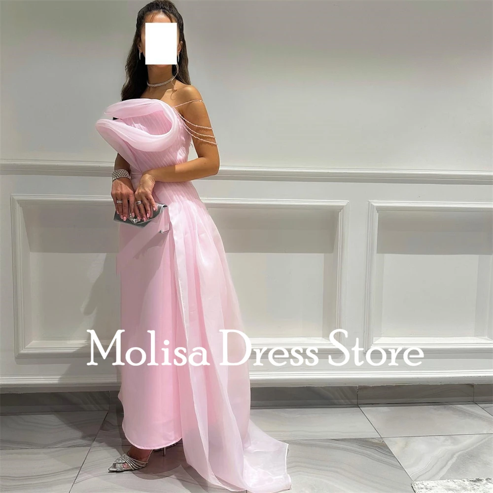 Fashion Pink Formal Occasion Dresses Strapless Organza Prom Gowns Organza Ankle-Length A-Line Evening Party Dress  فساتين حفلات