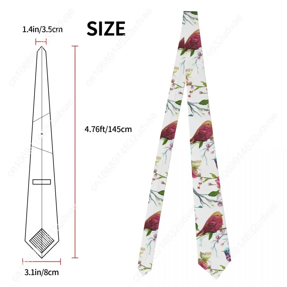 Mens Tie Classic Skinny Watercolor Bird Butterfly Leaf Tree Branch Neckties Narrow Collar Slim Casual Tie Accessories Gift