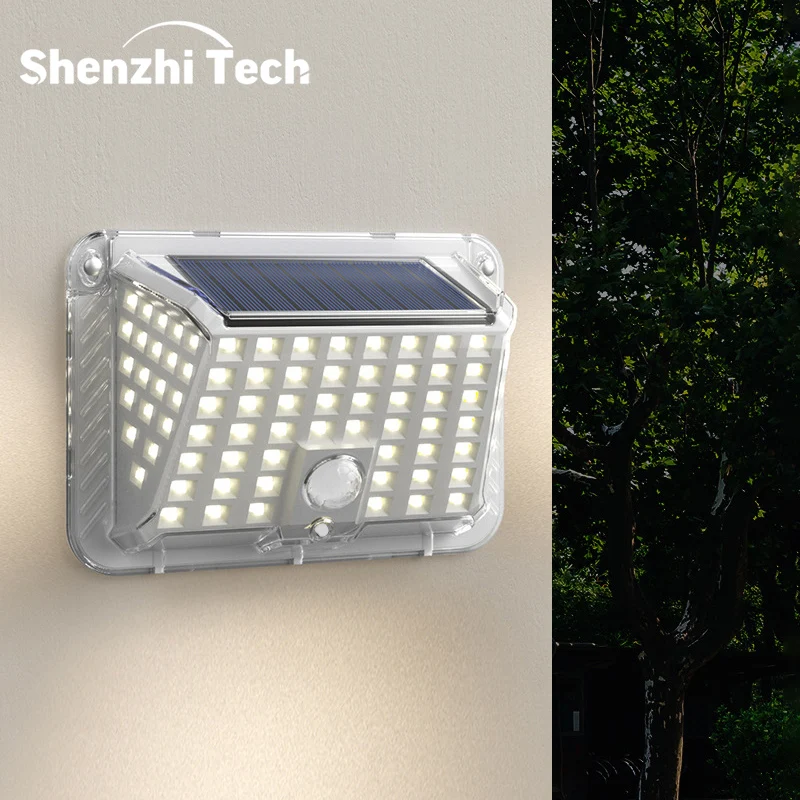 Shenzhi Tech LED-Solar-Wandleuchte mit Bewegungssensor – 3 Beleuchtungsmodi, solarbetriebene Sicherheitsleuchte für Garten, Weg, Terrasse