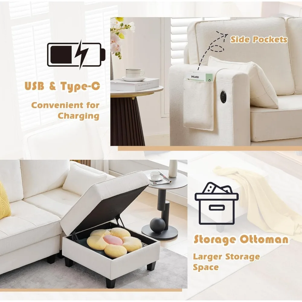 compact l-shaped sectional sofa with storage chaise for small living rooms - upholstered 3-seat couches