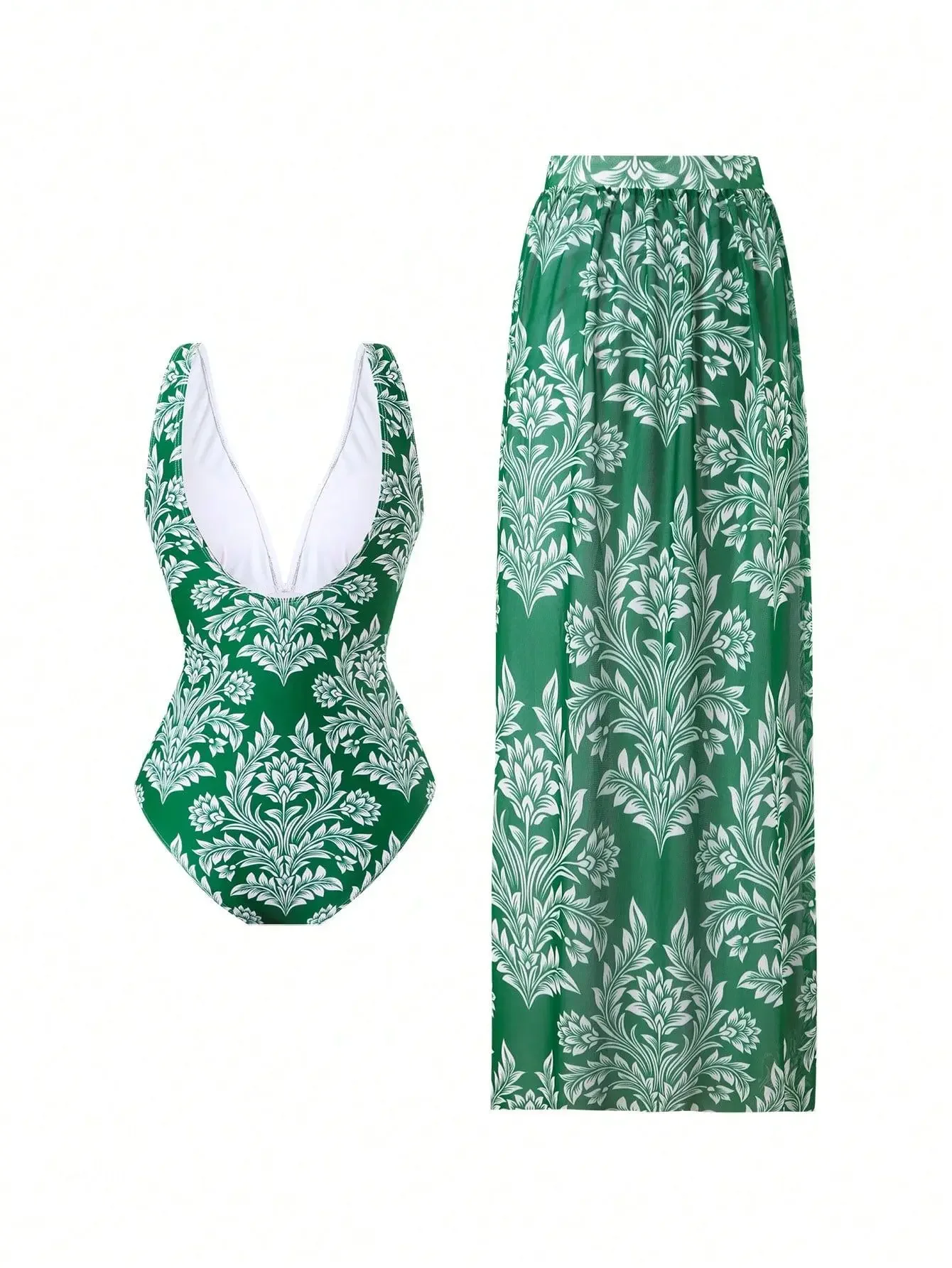 ชุดว่ายน้ำเซ็กซี่สไตล์ฮาวายสำหรับผู้หญิง ฤดูร้อน 2025 แบบดันทรง คอวี แต่งระบาย ผูกเชือก พร้อมผ้าคลุม ชุดว่ายน้ำโมโนกินี