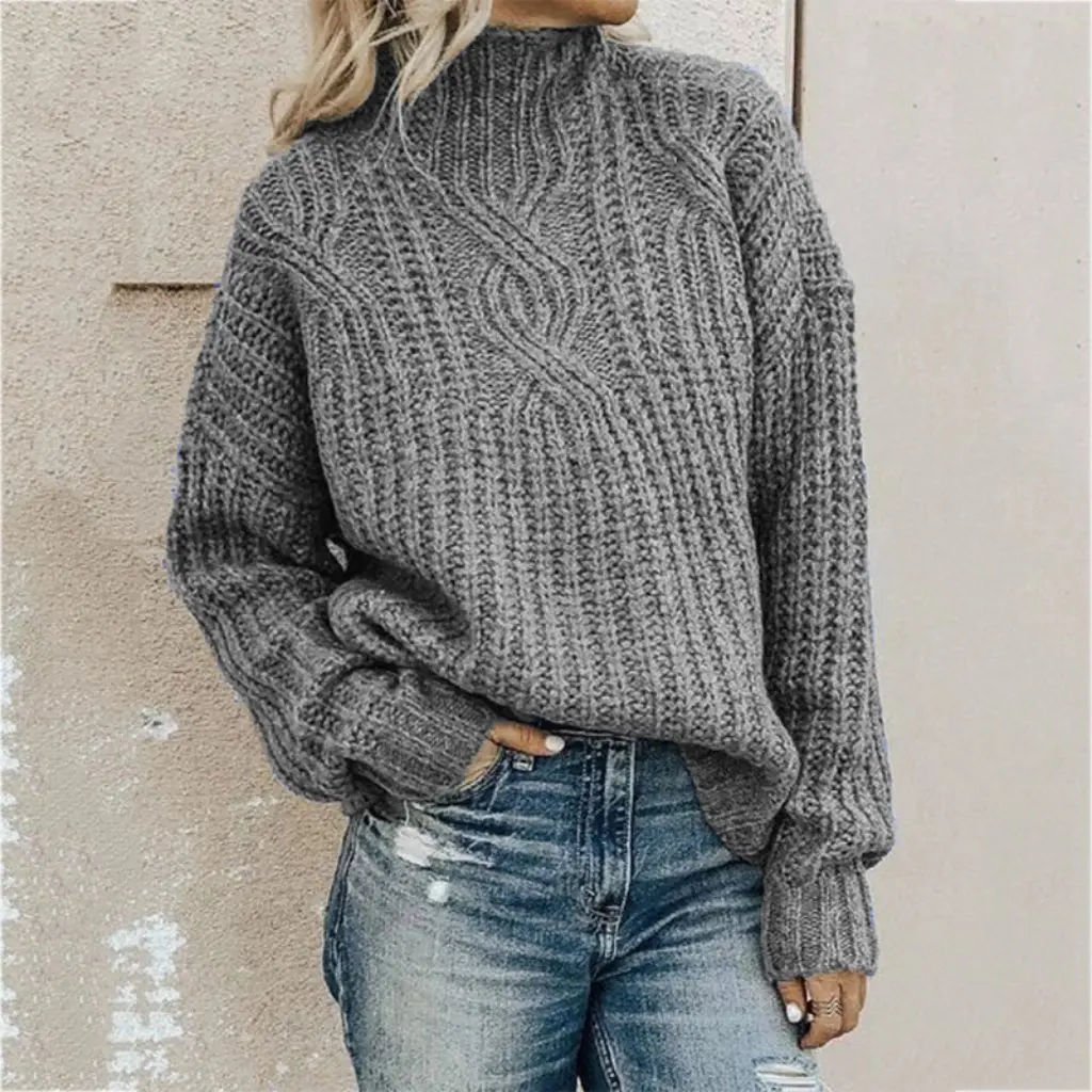 

Women's Turtleneck Twist Knitted Top European American Style Pullover Sweater Fashion for