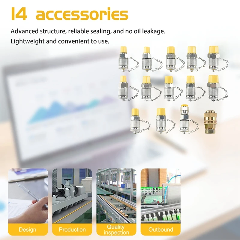 

A83I-14Pcs Hydraulic Pressure Test Point Testing Coupling Adapter Set For Hydraulic System Kit