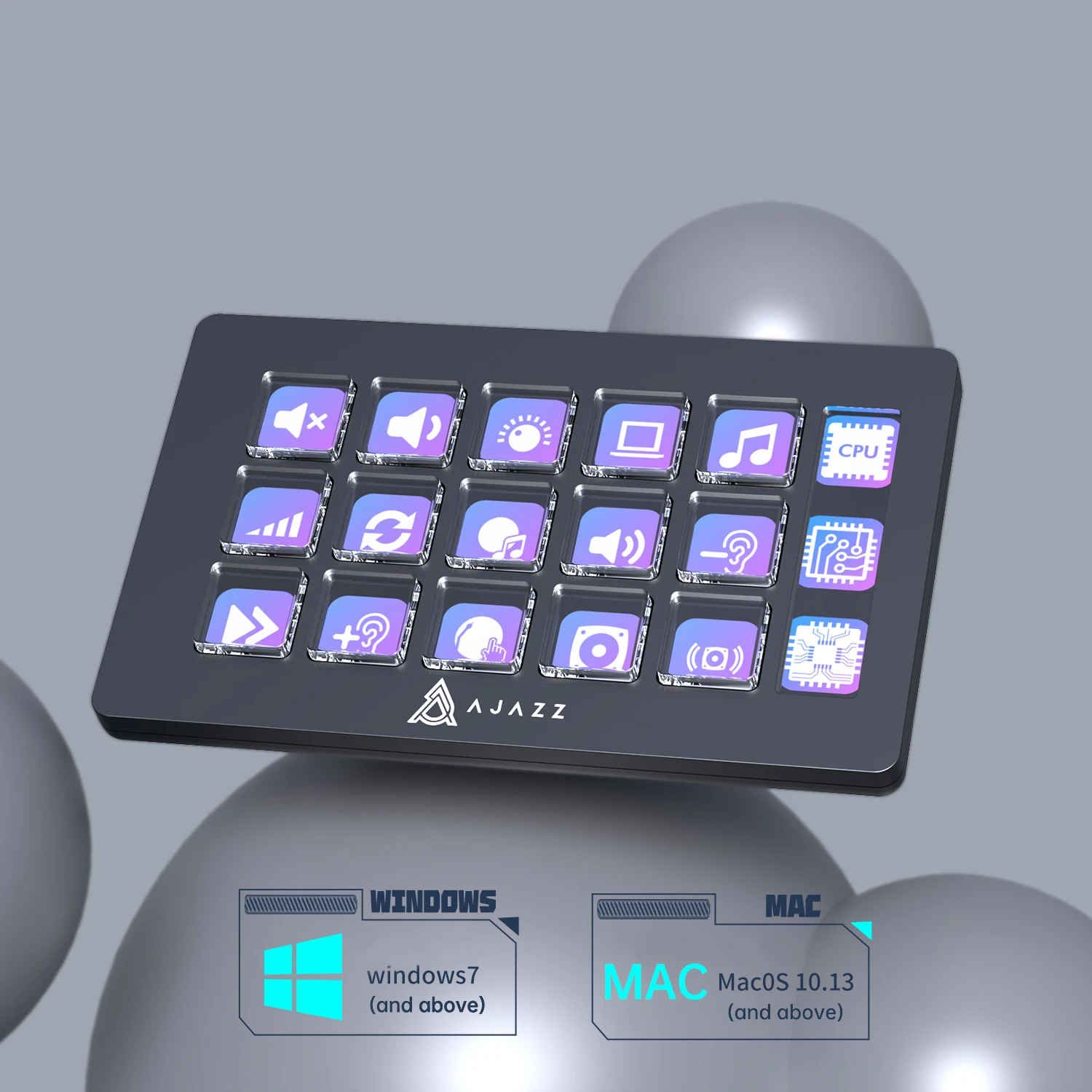 AJAZZ AKP153 Desktop Controller Keyboard live control Type-c, met 15 macro LCD-toetsen en 1 zijscherm, afneembare beugel, driverondersteuning, ondersteunt meerdere systemen